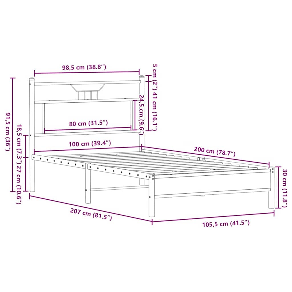 barna tölgy színű szerelt fa ágykeret matrac nélkül 100x200 cm