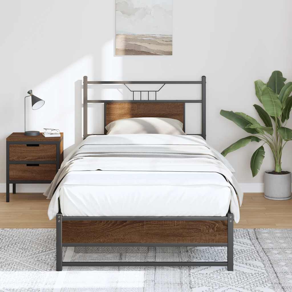 barna tölgy színű szerelt fa ágykeret matrac nélkül 75x190 cm