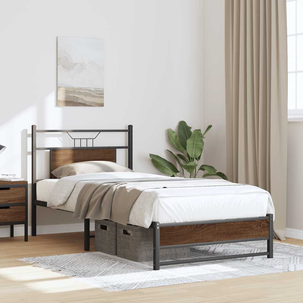 barna tölgy színű szerelt fa ágykeret matrac nélkül 90x190 cm