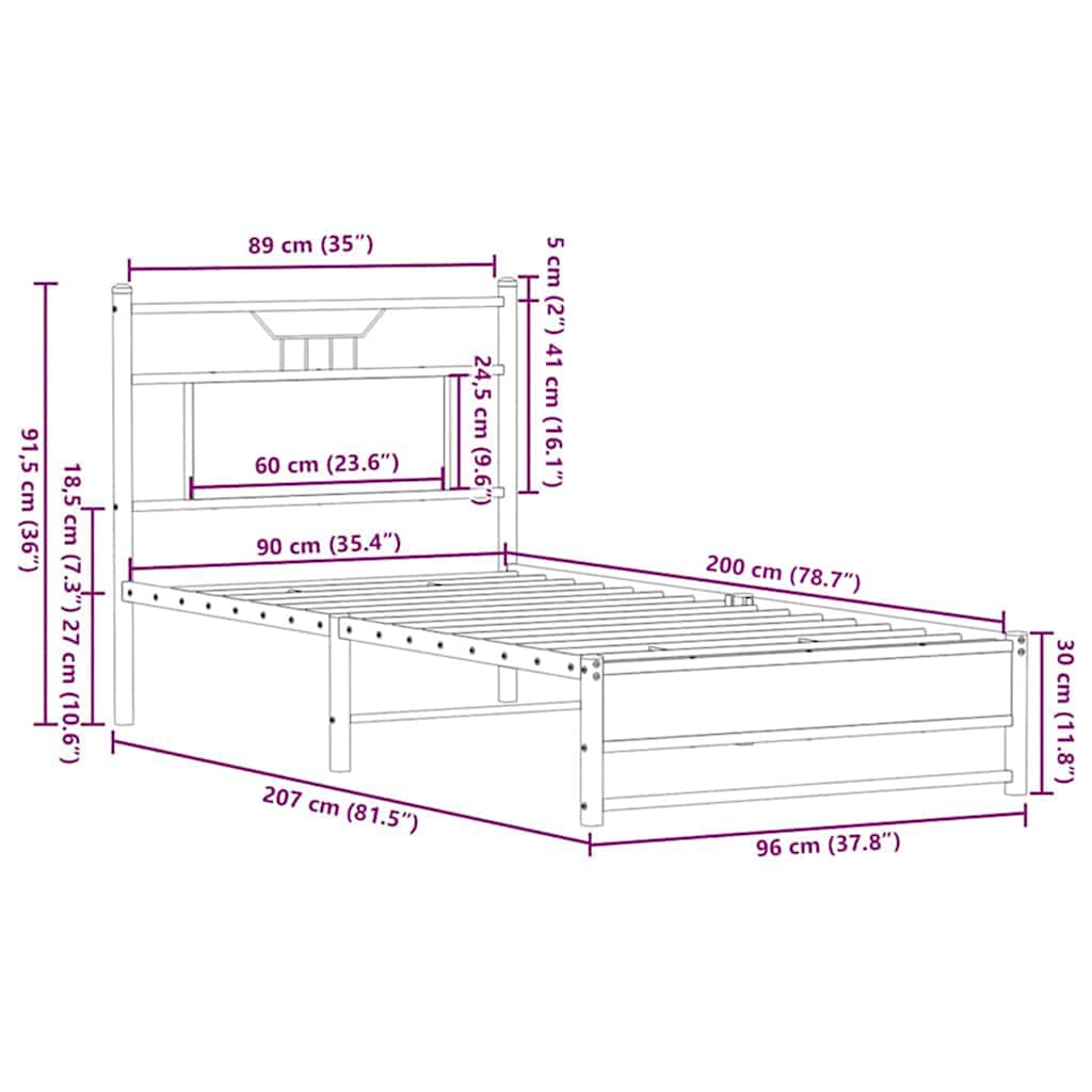 barna tölgy színű szerelt fa ágykeret matrac nélkül 90x200 cm