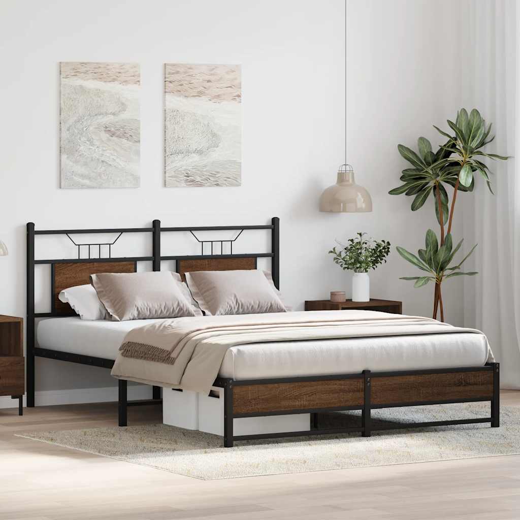 barna tölgy színű szerelt fa ágykeret matrac nélkül 137x190 cm