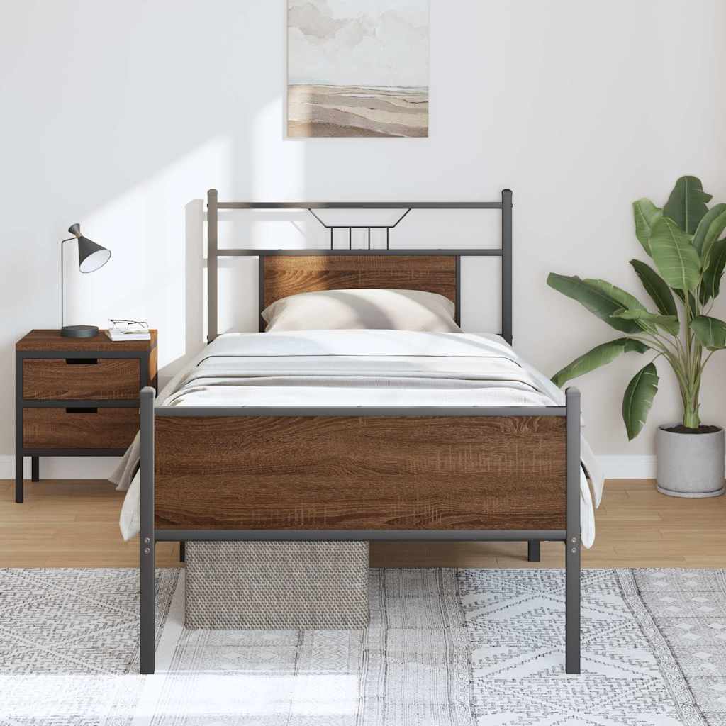barna tölgy színű szerelt fa ágykeret matrac nélkül 90x200 cm