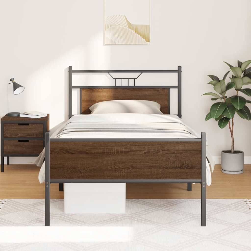 barna tölgy színű szerelt fa ágykeret matrac nélkül 90x190 cm