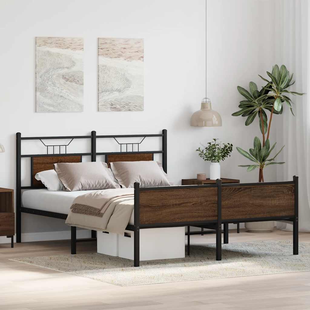 barna tölgy színű szerelt fa ágykeret matrac nélkül 140x200 cm