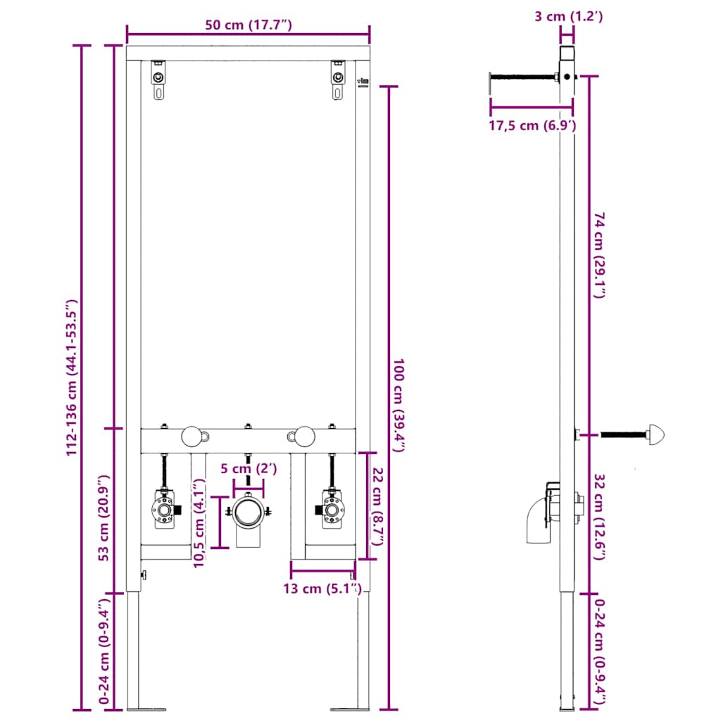 Fali Támogatás Bidet Rendszerhez Kék 50 x 3 x 112 cm