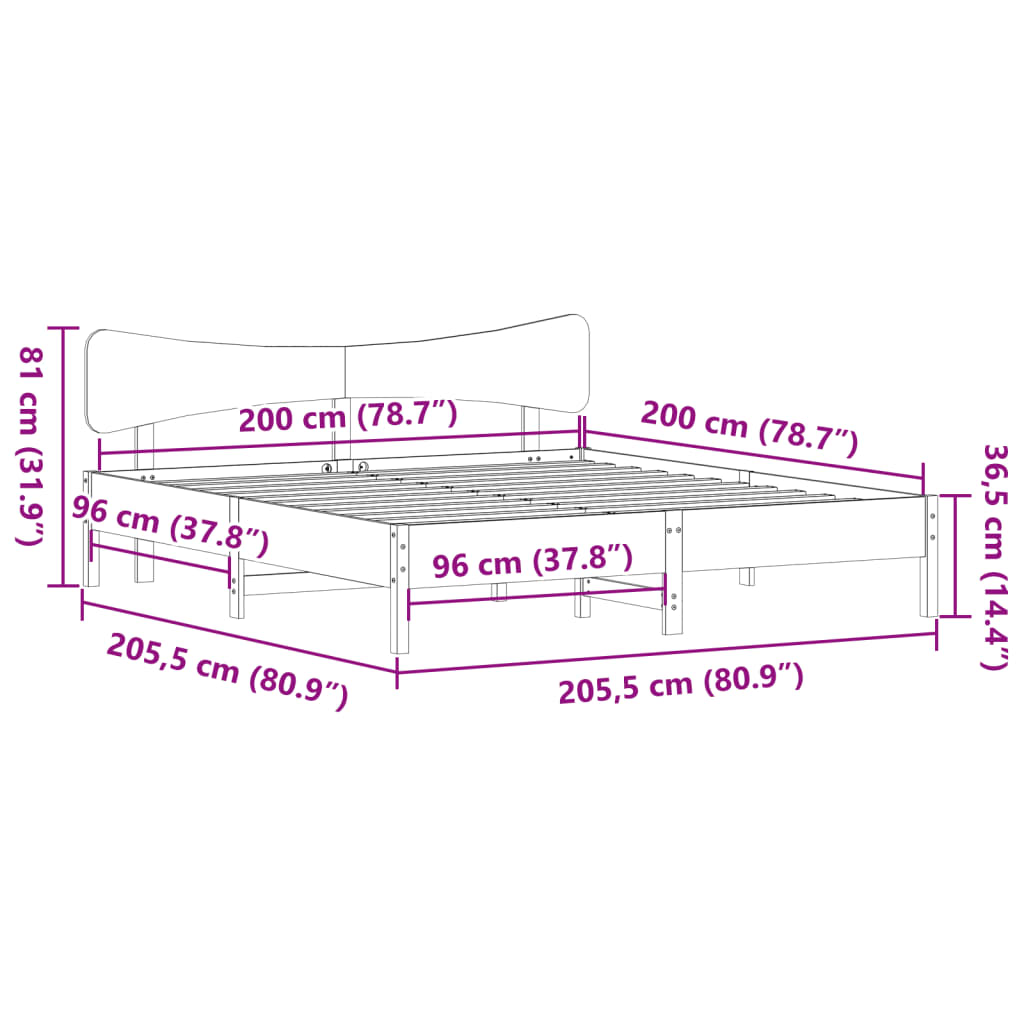 fehér tömör fenyőfa ágy matrac nélkül 200 x 200 cm