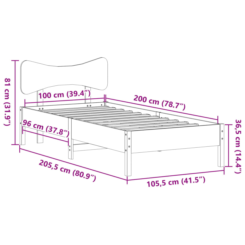 viaszbarna tömör fenyőfa ágy matrac nélkül 100 x 200 cm