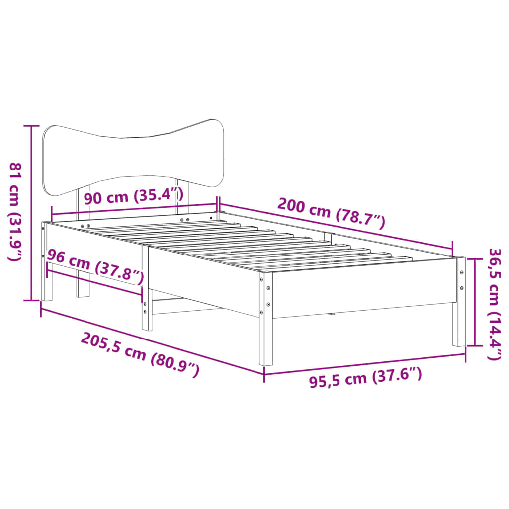 fehér tömör fenyőfa ágy matrac nélkül 90 x 200 cm
