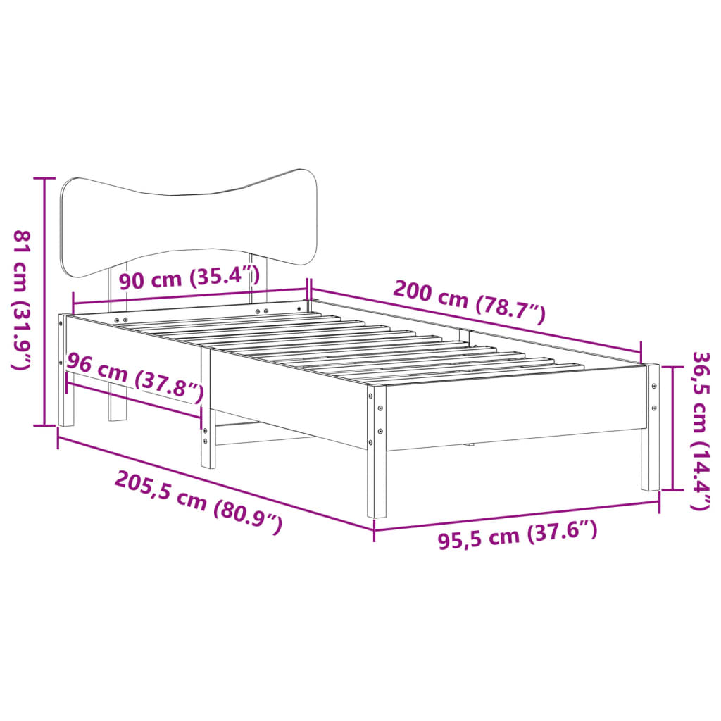 viaszbarna tömör fenyőfa ágy matrac nélkül 90 x 200 cm