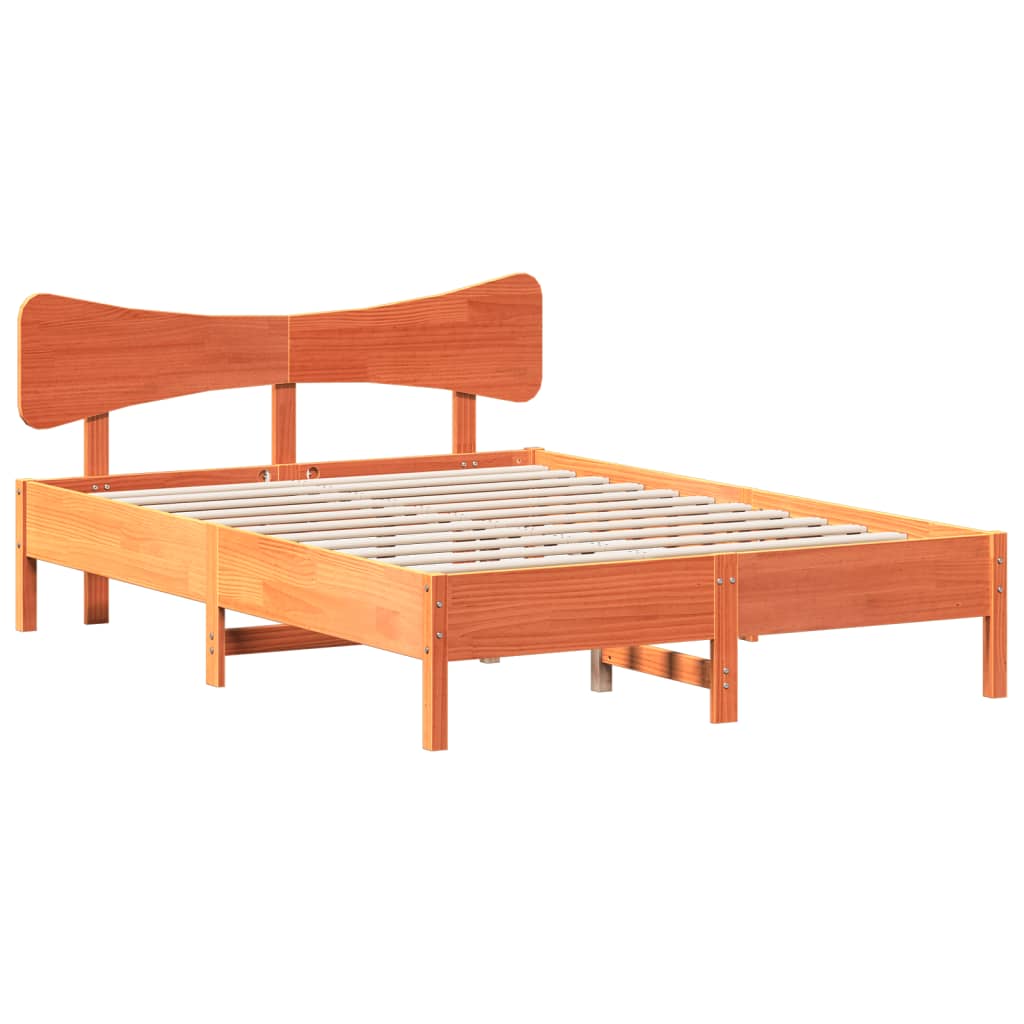 viaszbarna tömör fenyőfa ágy matrac nélkül 140 x 190 cm