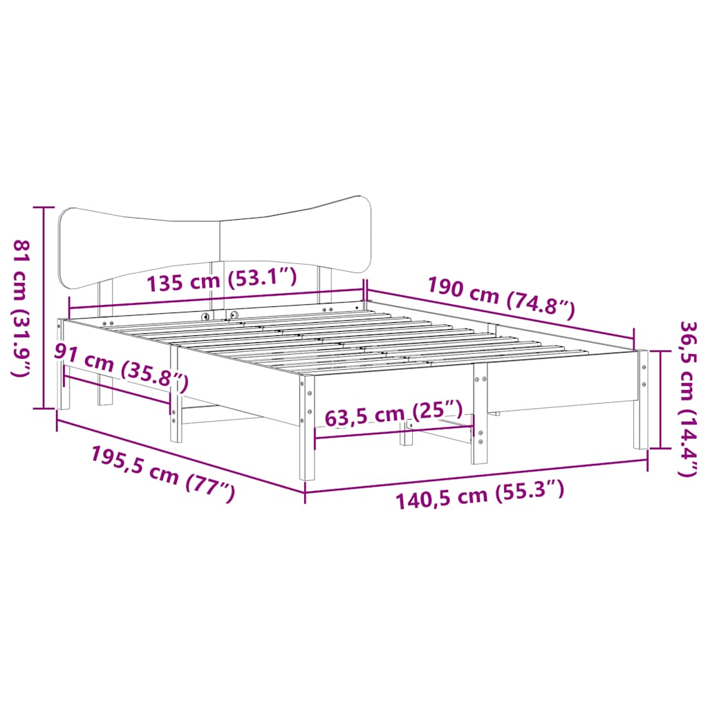 viaszbarna tömör fenyőfa ágy matrac nélkül 135 x 190 cm
