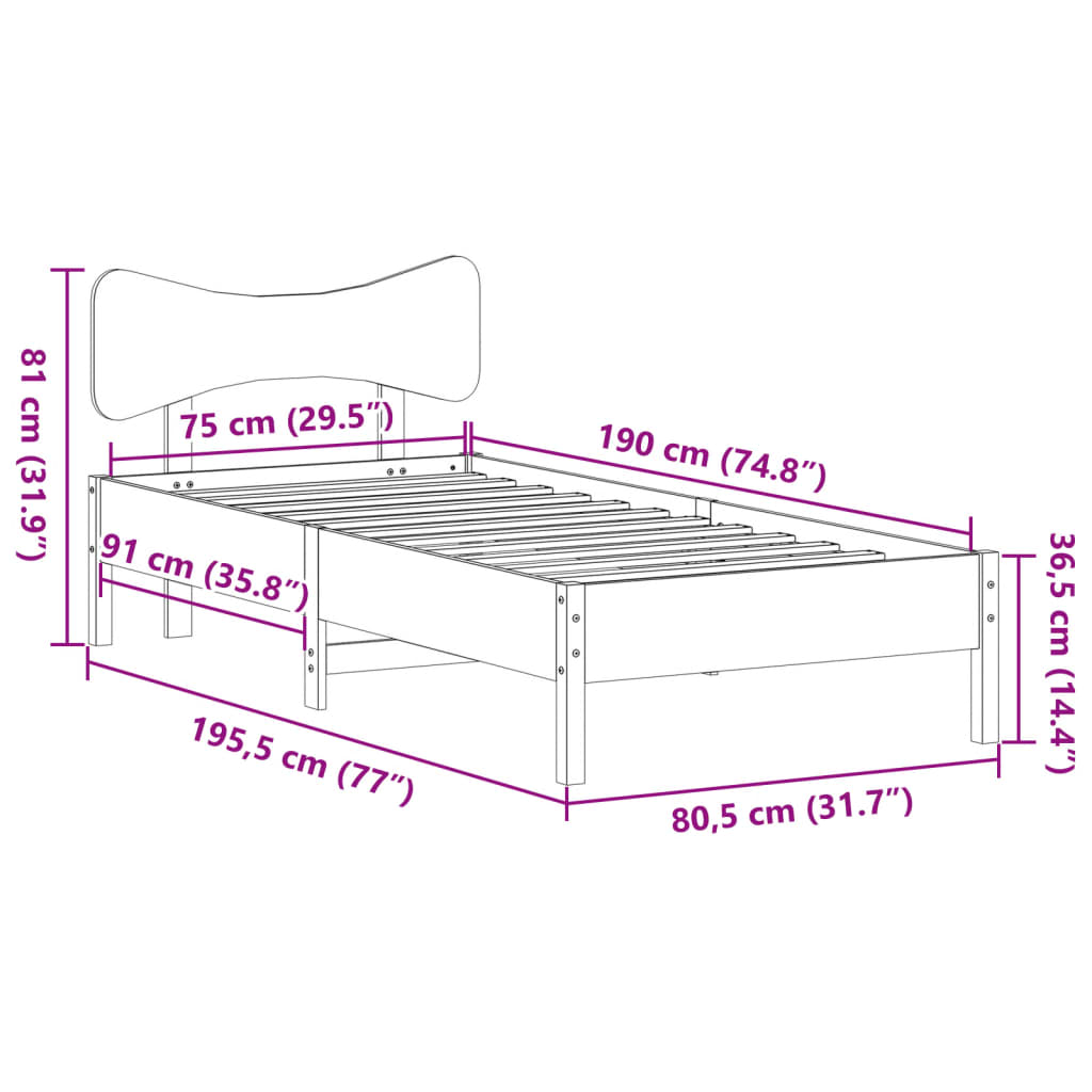 viaszbarna tömör fenyőfa ágy matrac nélkül 75 x 190 cm