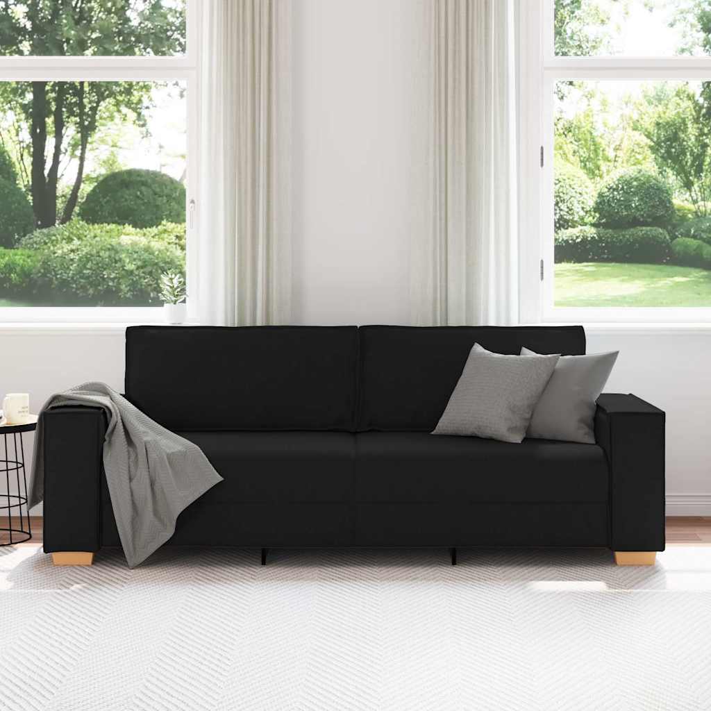 3 személyes, fekete szövetkanapé 220x78x84 cm