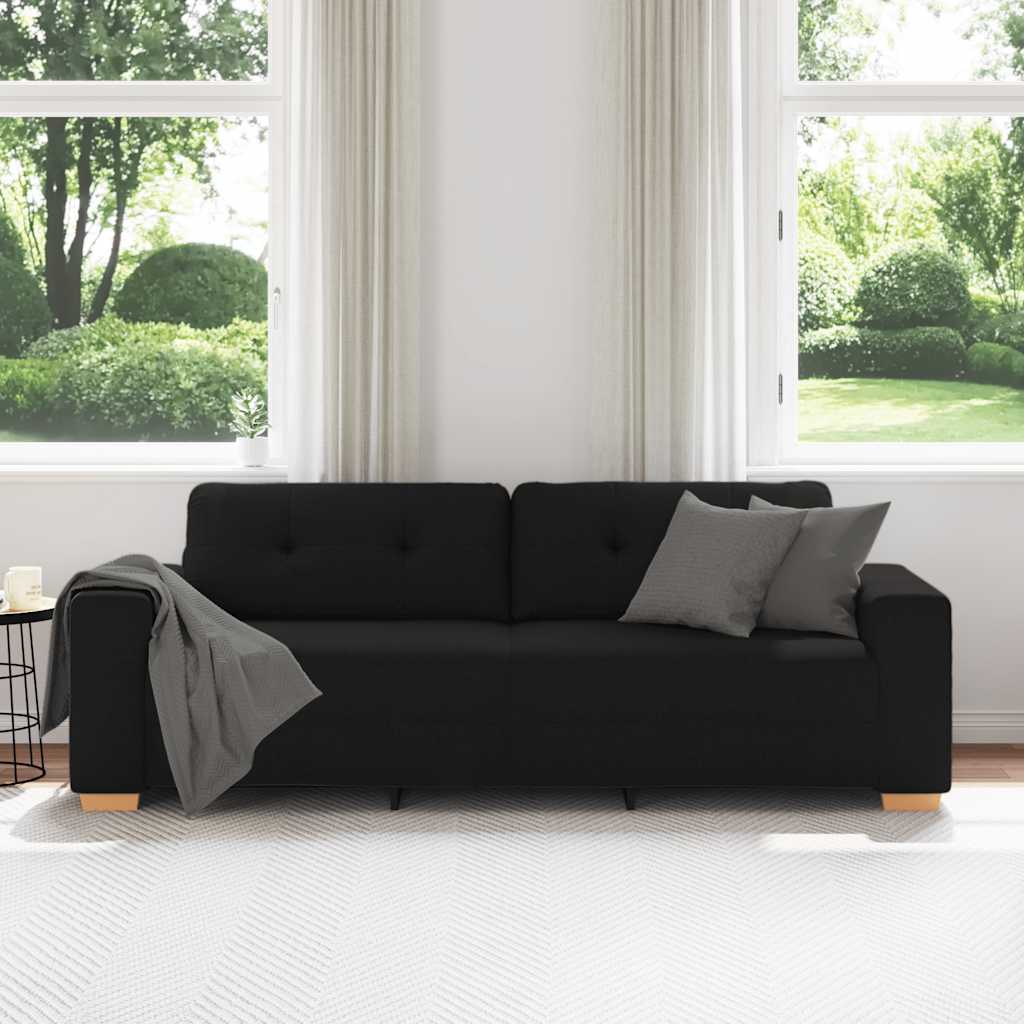 3 személyes fekete szövetkanapé 220 x 78 x 80 cm
