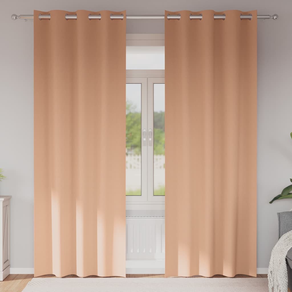 Fekete Függöny Gyűrűkkel 2 db Világos Barna 245 x 140 cm