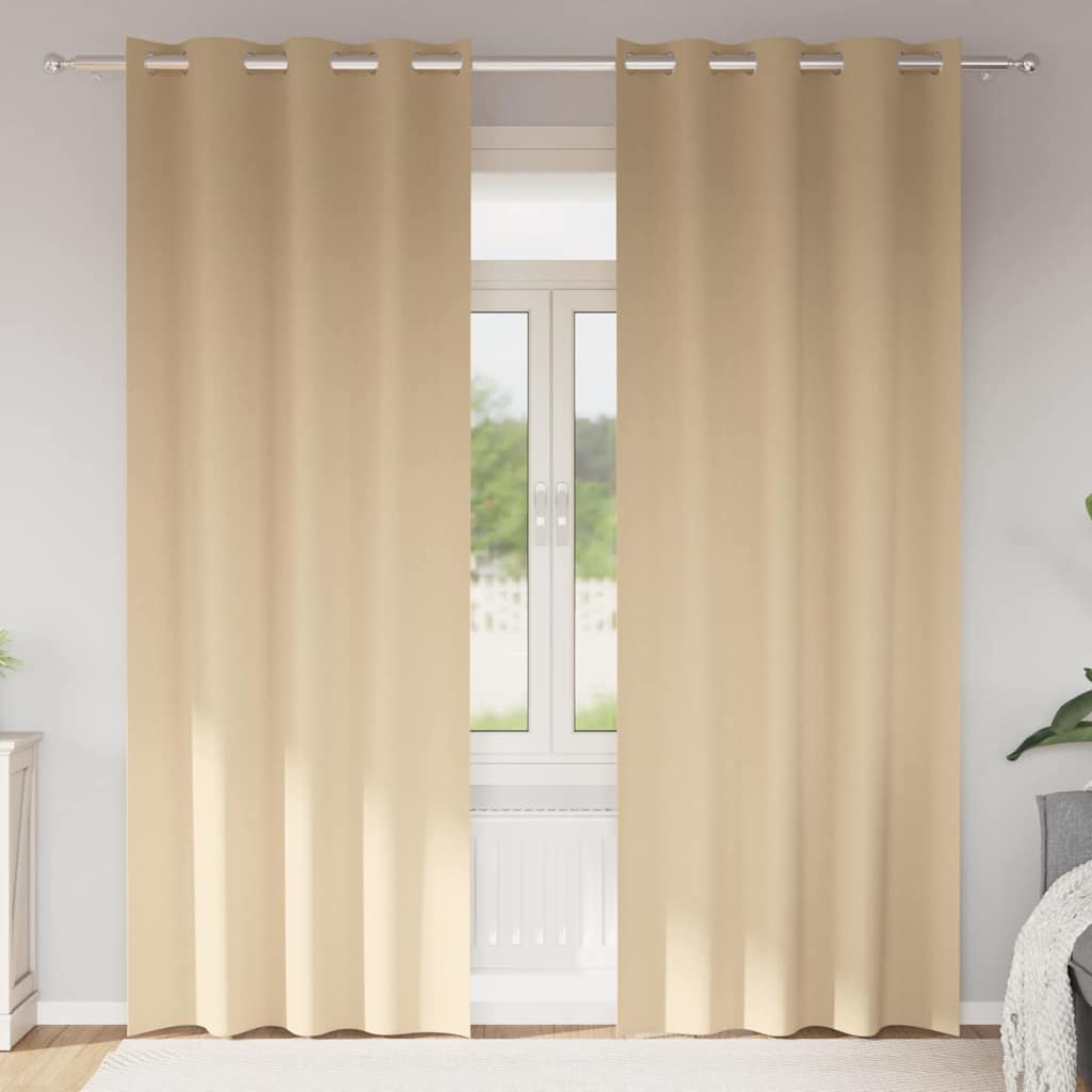 Fekete Függöny Gyűrűkkel 2 db Krémszínű 245 x 140 cm Poliészter