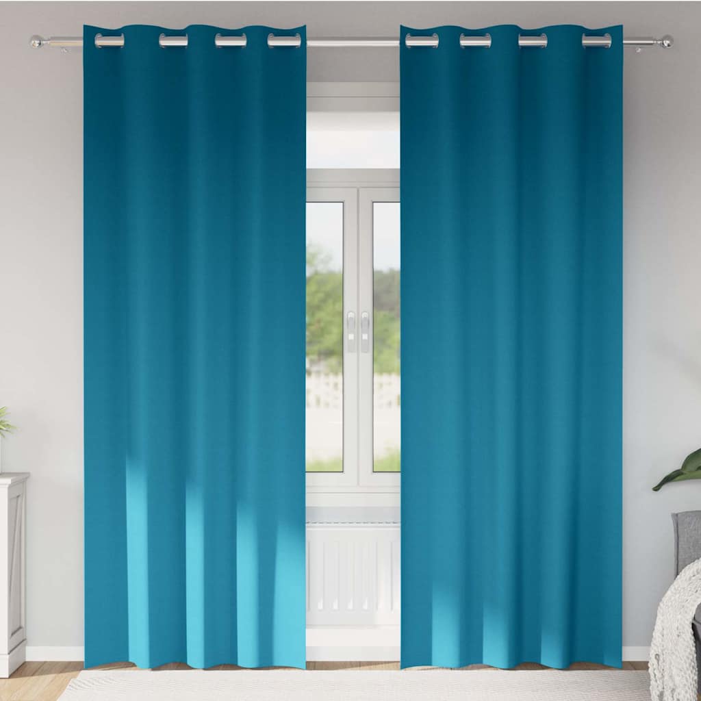 Fekete Függöny Gyűrűkkel 2 db Türkiz 260 x 140 cm Poliészter