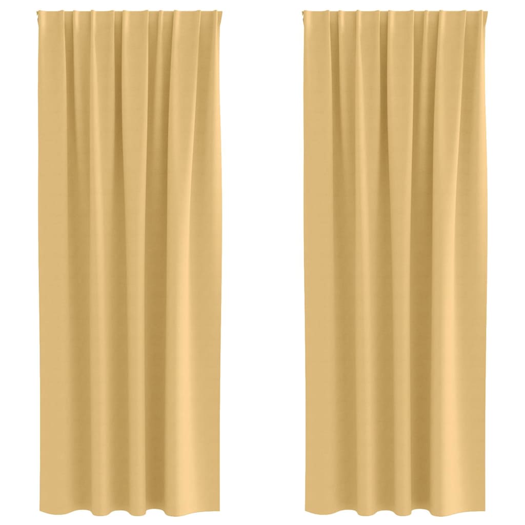 Fekete Függöny Gyűrűkkel 2 pcs Bézs 225 x 140 cm Poliészter