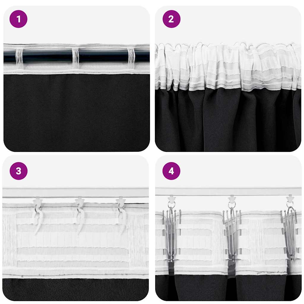 Fekete Függöny Gyűrűkkel 2 pcs Fekete 245 x 140 cm Poliészter