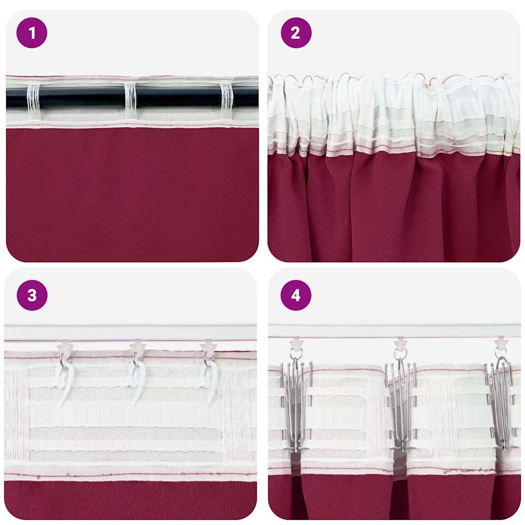Fekete Függöny Gyűrűkkel 2 pcs Bordó 175 x 140 cm Poliészter