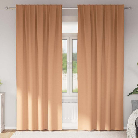 Fekete Függöny Gyűrűkkel 2 pcs Világos Barna 225 x 140 cm