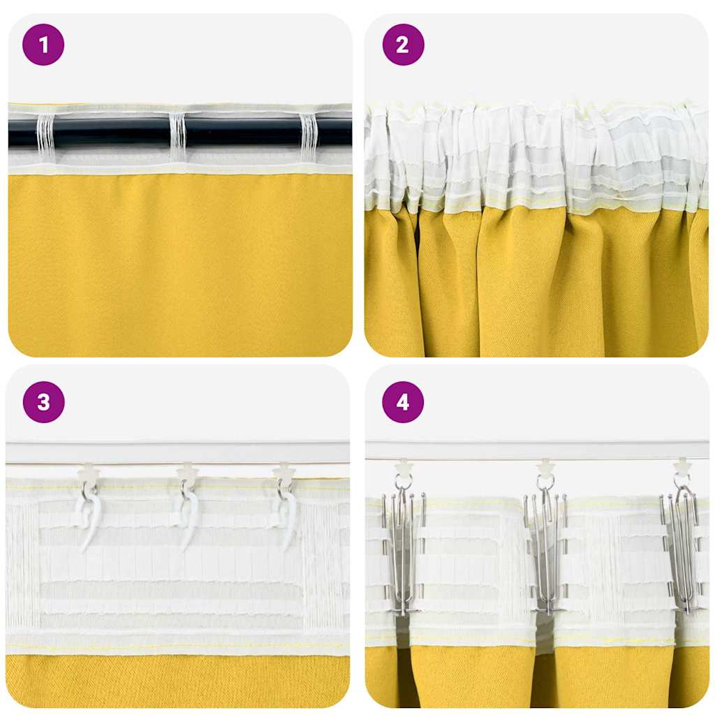 Fekete Függöny Gyűrűkkel 2 pcs Mustár sárga 245 x 140 cm