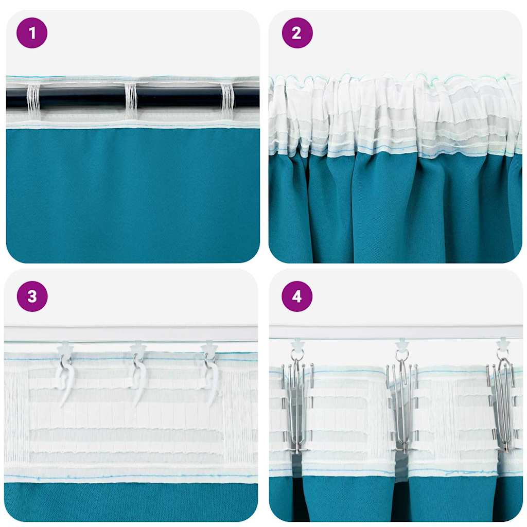 Fekete Függöny Gyűrűkkel 2 pcs Türkiz 140 x 140 cm Poliészter