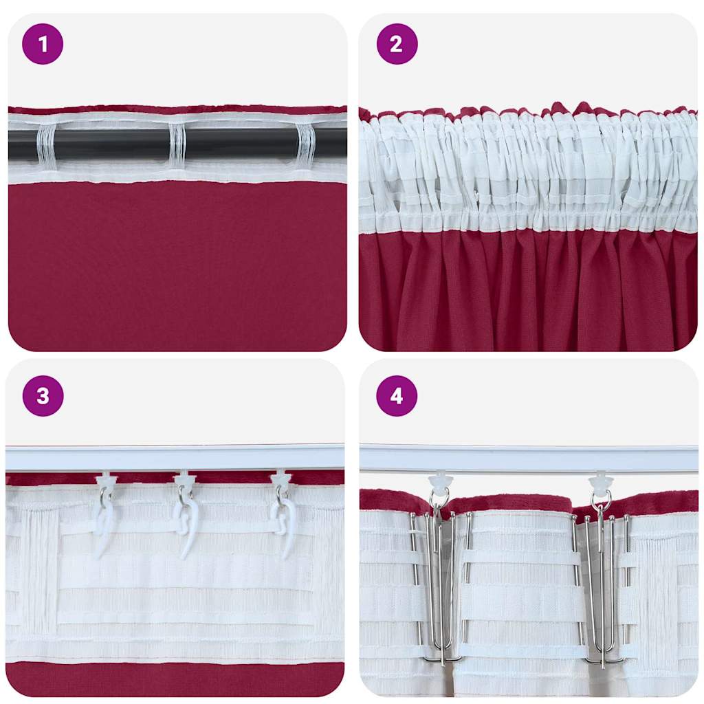Bársonyfüggönyök függönyökkel 2 pcs bordó 225 x 140 cm Bársony