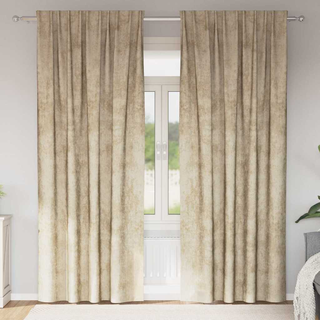 Bársonyfüggönyök függönyökkel 2 pcs Krém 260 x 140 cm Bársony
