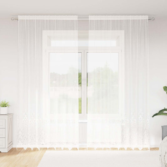Csipkés Függöny függönyökkel Fehér 300 x 200 cm Poliészter