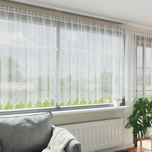 Csipkés Függöny függönyökkel Fehér 180 x 400 cm Poliészter