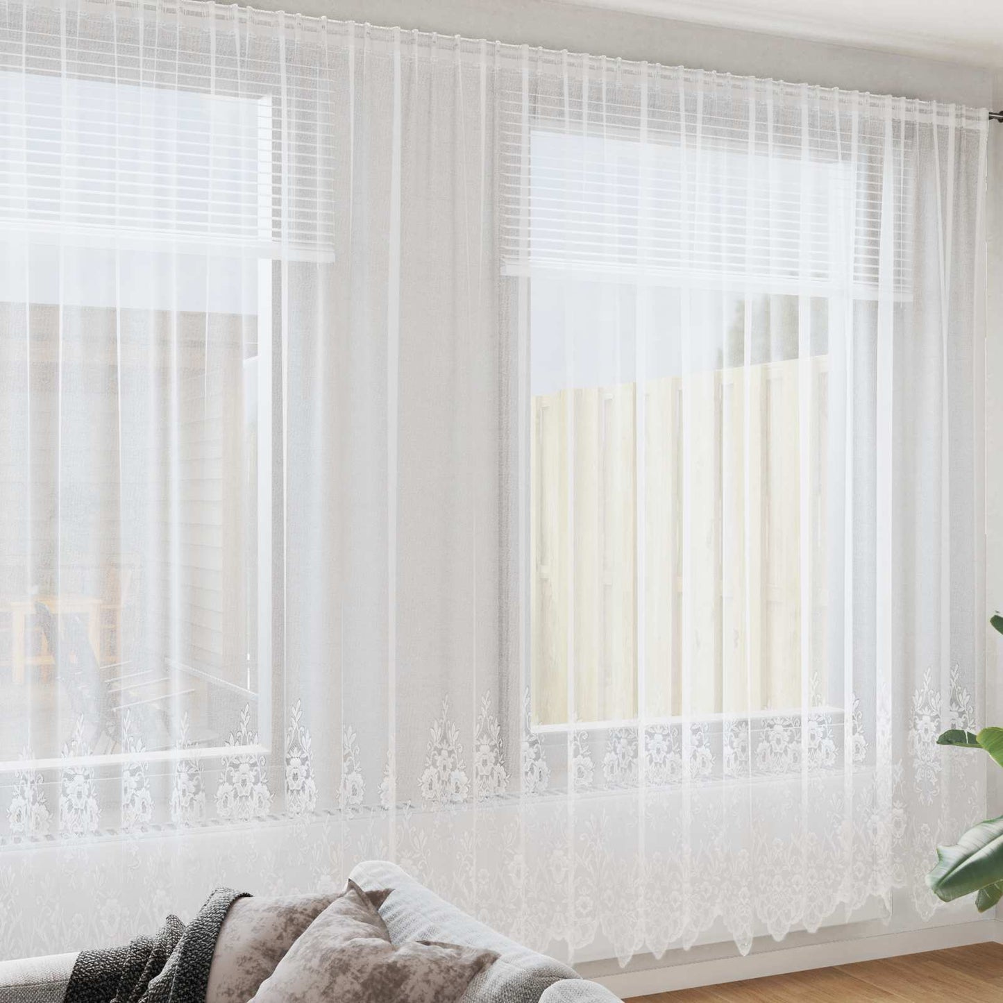Csipkés Függöny függönyökkel Fehér 260 x 900 cm Poliészter