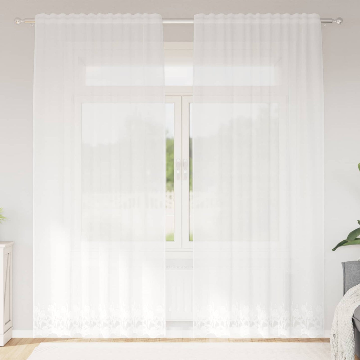 Csipkés Függöny függönyökkel Fehér 240 x 150 cm Poliészter