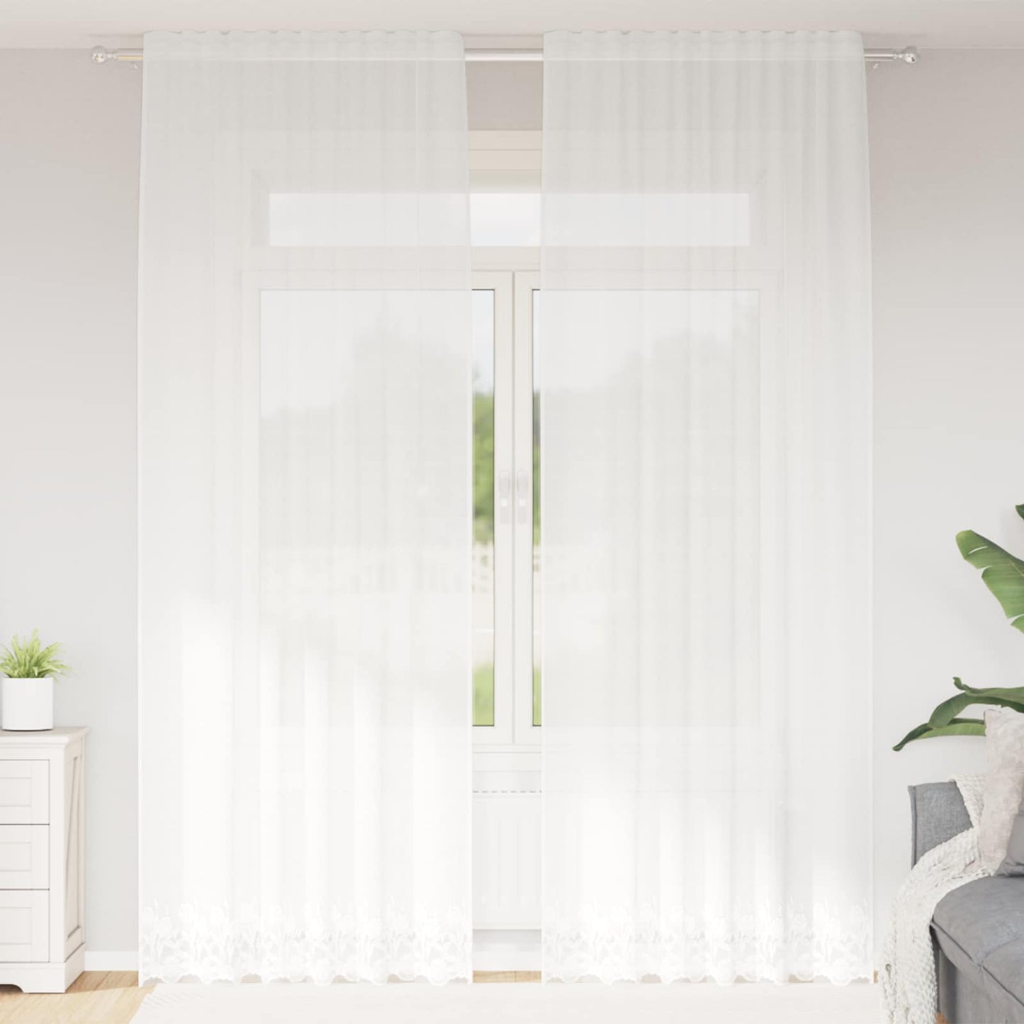 Csipkés Függöny függönyökkel Fehér 260 x 150 cm Poliészter