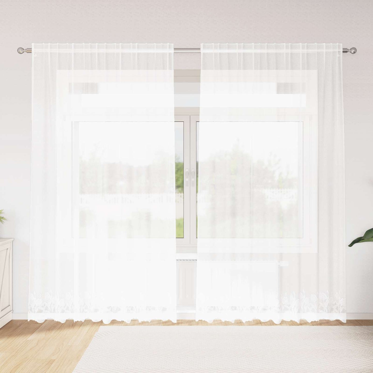 Csipkés Függöny függönyökkel Fehér 200 x 200 cm Poliészter