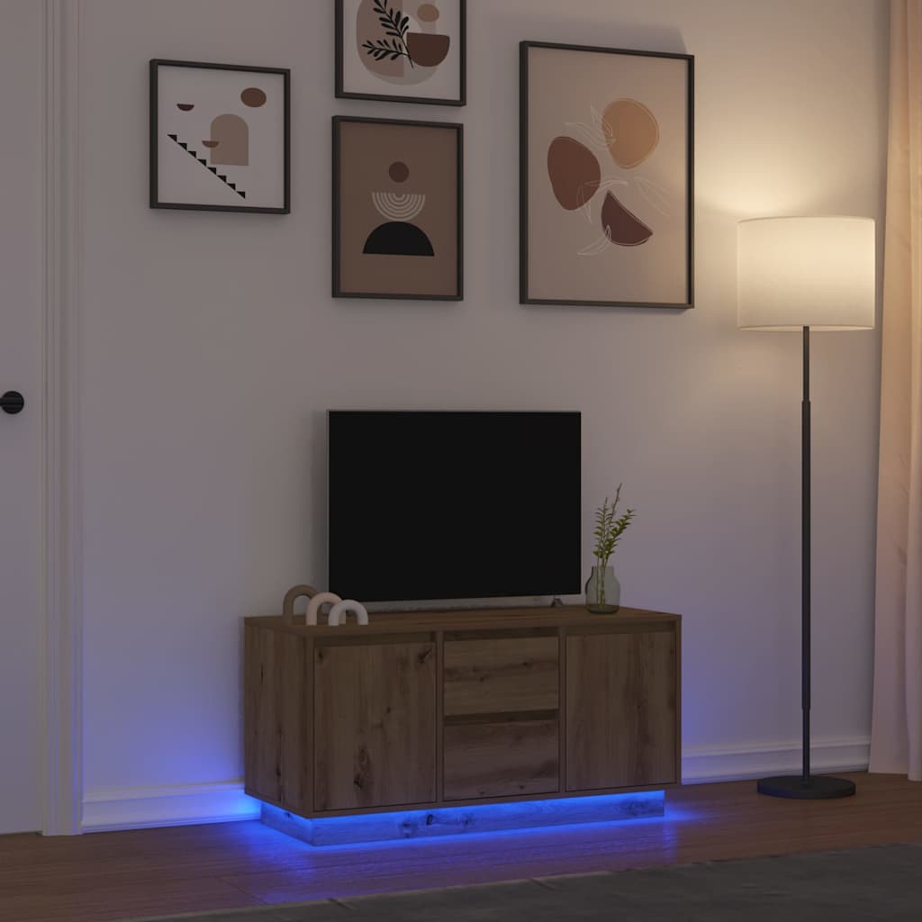 kézműves tölgy színű TV-szekrény LED-lámpákkal 100x41x50 cm