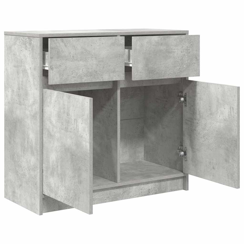 betonszürke szerelt fa tálalószekrény fiókos 80x34x76 cm