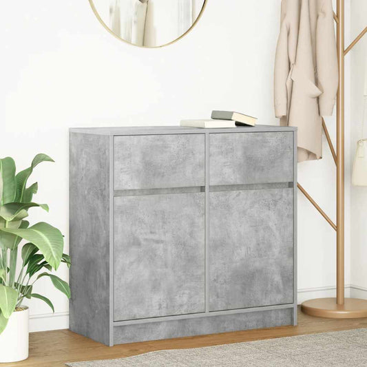 betonszürke szerelt fa tálalószekrény fiókos 80x34x76 cm