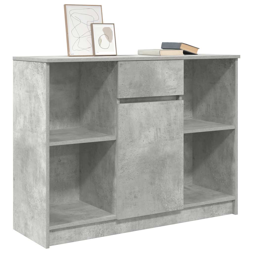 betonszürke szerelt fa tálalószekrény fiókos 101x35x76 cm