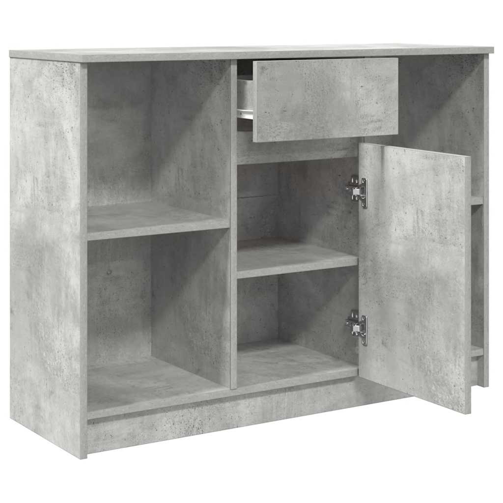 betonszürke szerelt fa tálalószekrény fiókos 101x35x76 cm