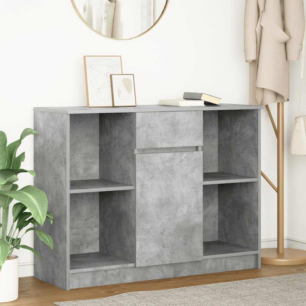 betonszürke szerelt fa tálalószekrény fiókos 101x35x76 cm