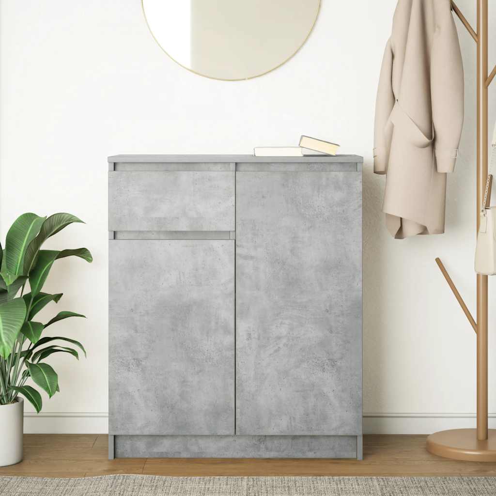 betonszürke szerelt fa tálalószekrény fiókos 71x35x84 cm