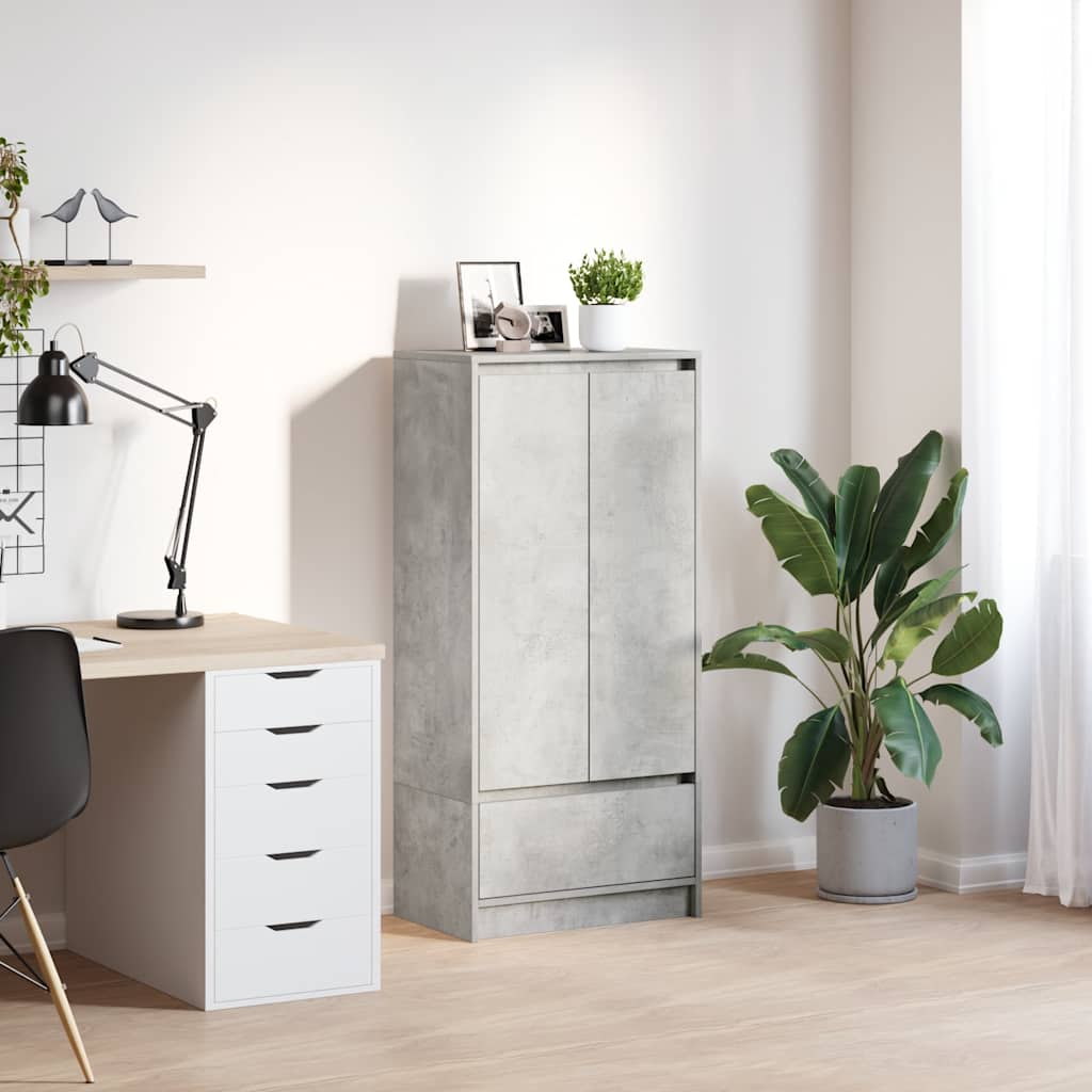betonszürke szerelt fa szekrény fiókkal 55,5x34x119,5 cm