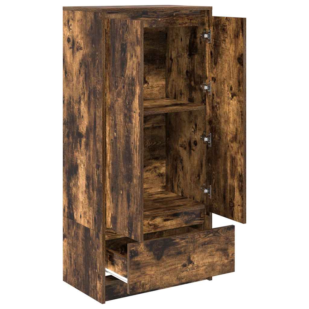 füstös tölgy színű szerelt fa szekrény fiókkal 55,5x34x119,5 cm