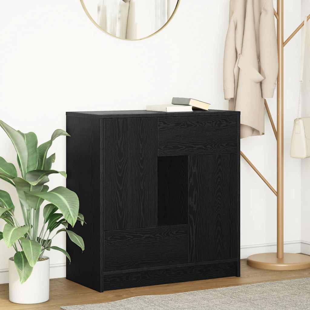 fekete tölgy komód fiókokkal és ajtókkal 70,5x34x74,5 cm