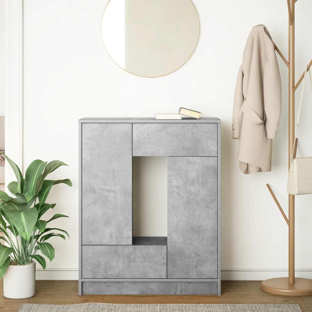 betonszürke komód fiókokkal és ajtókkal 73x31x90 cm