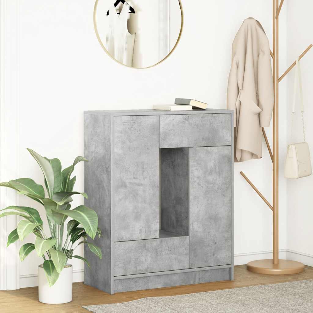 betonszürke komód fiókokkal és ajtókkal 73x31x90 cm
