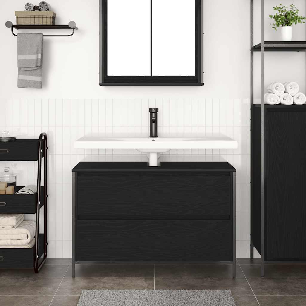 fekete tölgy fürdőszobai mosdószekrény fiókokkal 90x34,5x60 cm
