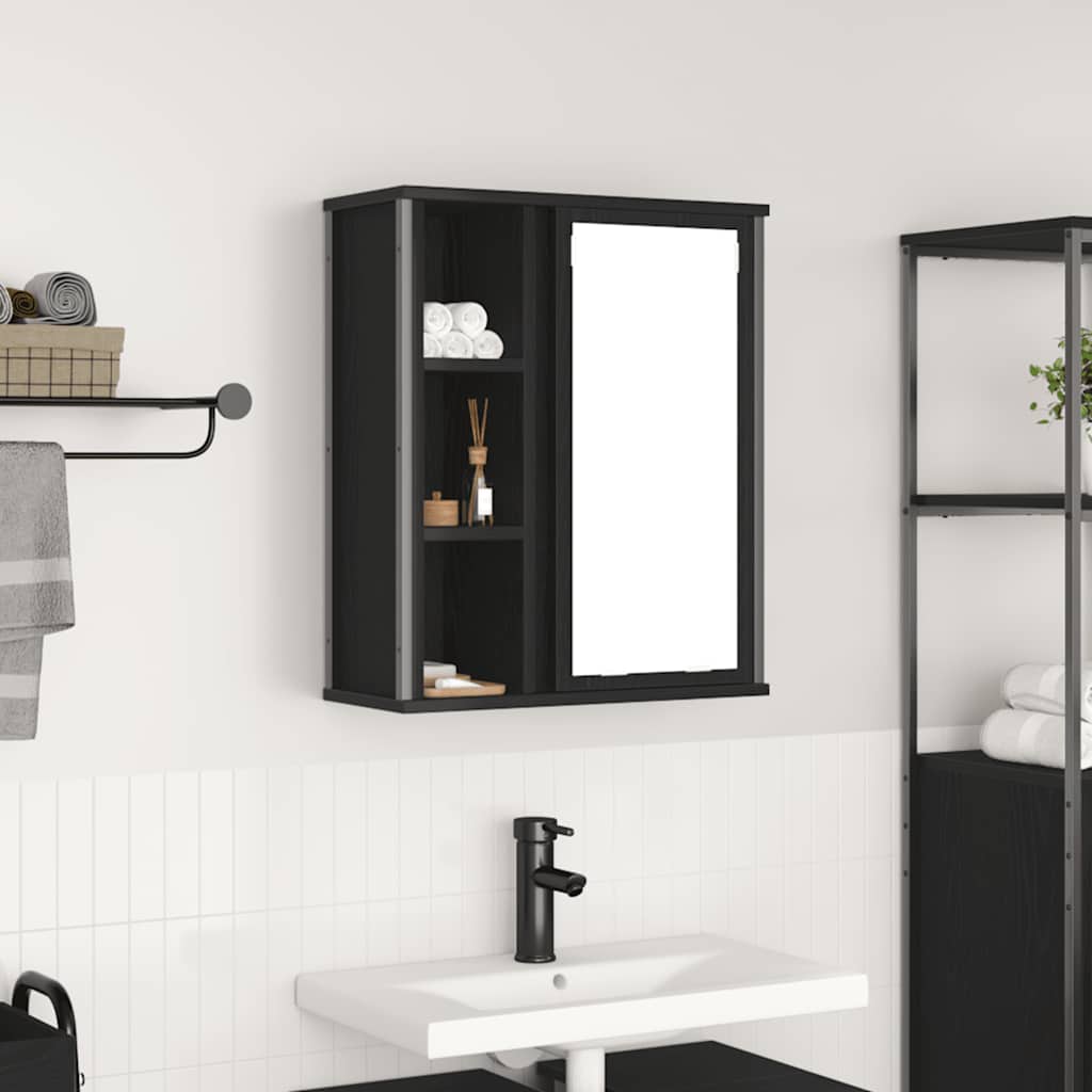 fekete tölgy fürdőszoba fali szekrény tükörrel 50x21x60 cm