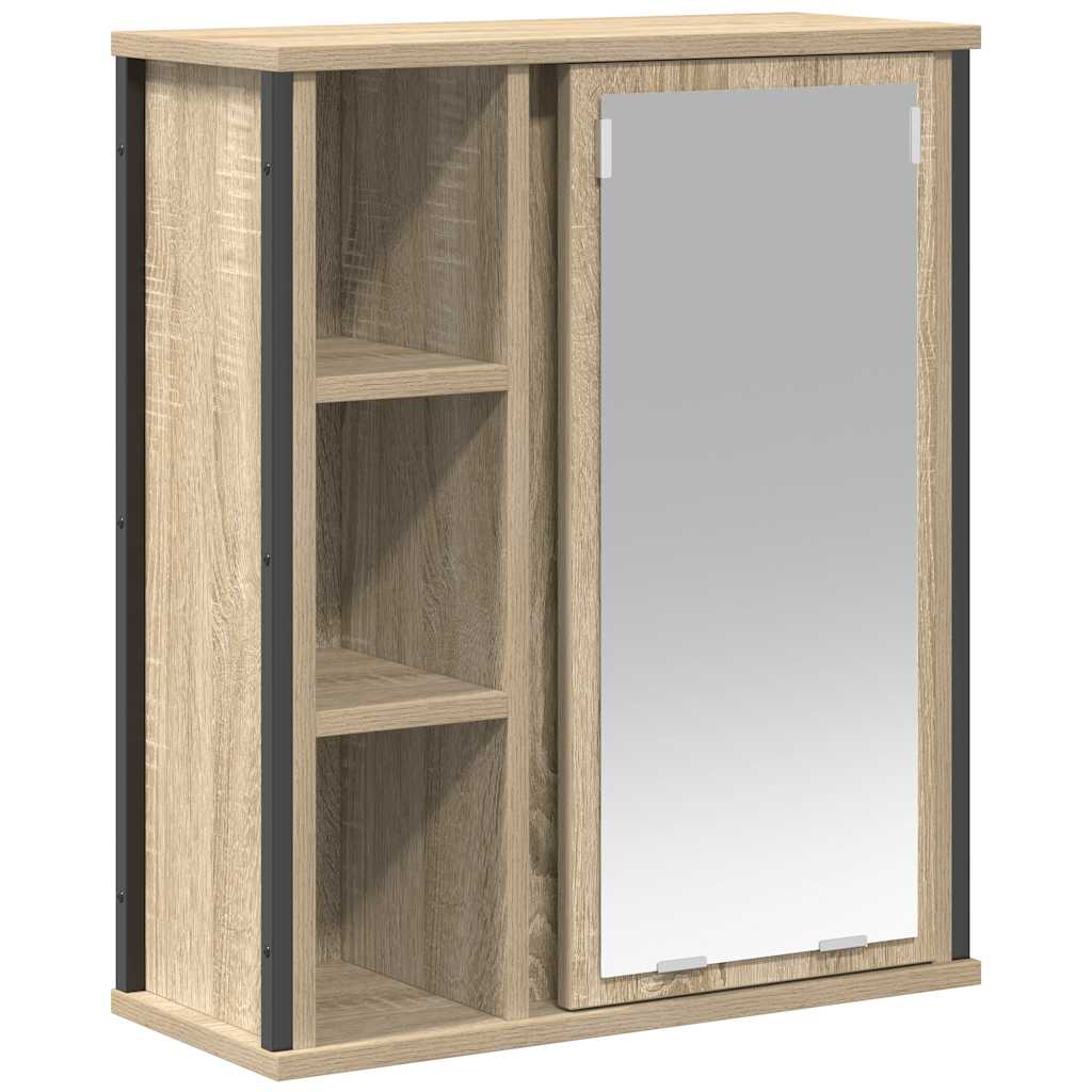 tölgy színű fürdőszoba fali szekrény tükörrel 50x21x60 cm